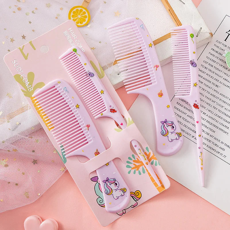 2Pcs/Set Cute Kids Hairdressing Comb Tail Comb for Girls Whale Dinosaur Giraffe Unicorn Hair Comb Kids Quick Pick Grocers